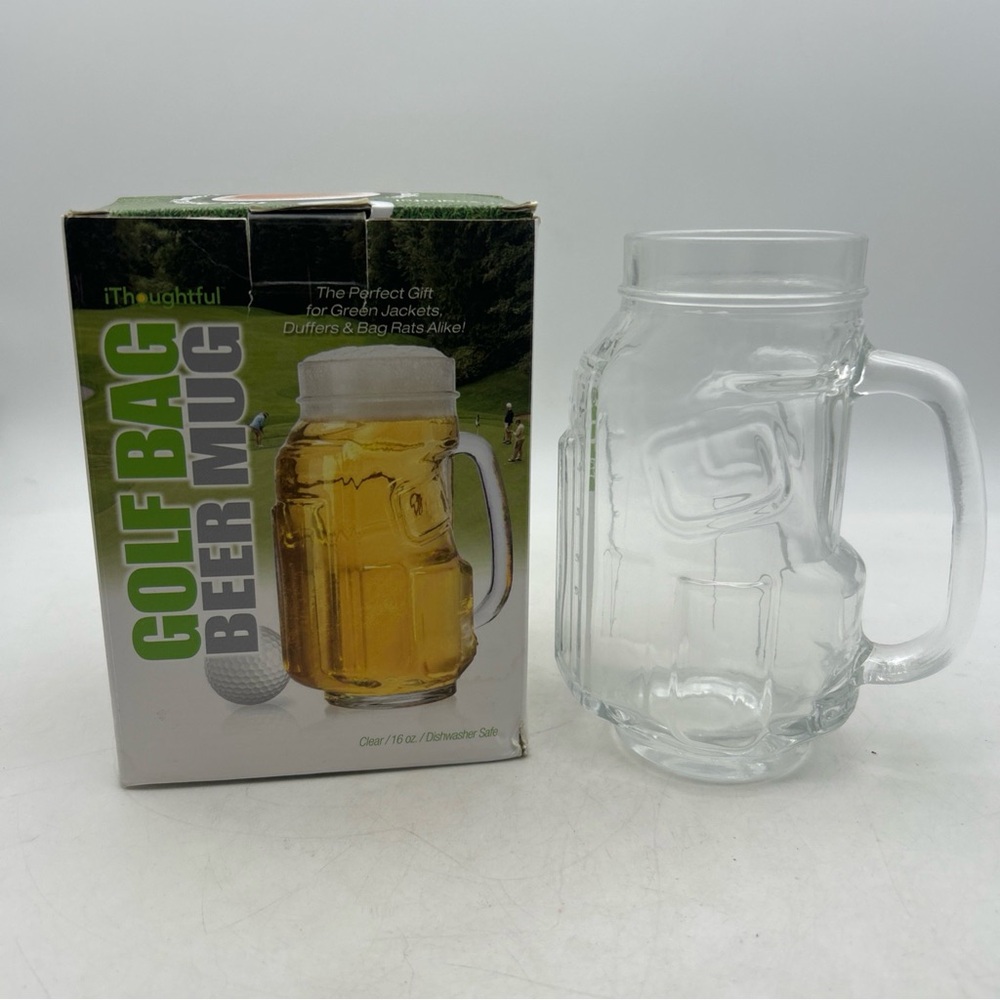 iThoughtful 16oz Golf Bag Clear Glass Beer Mug Golfing Man Cave Pre-owned w/Box
